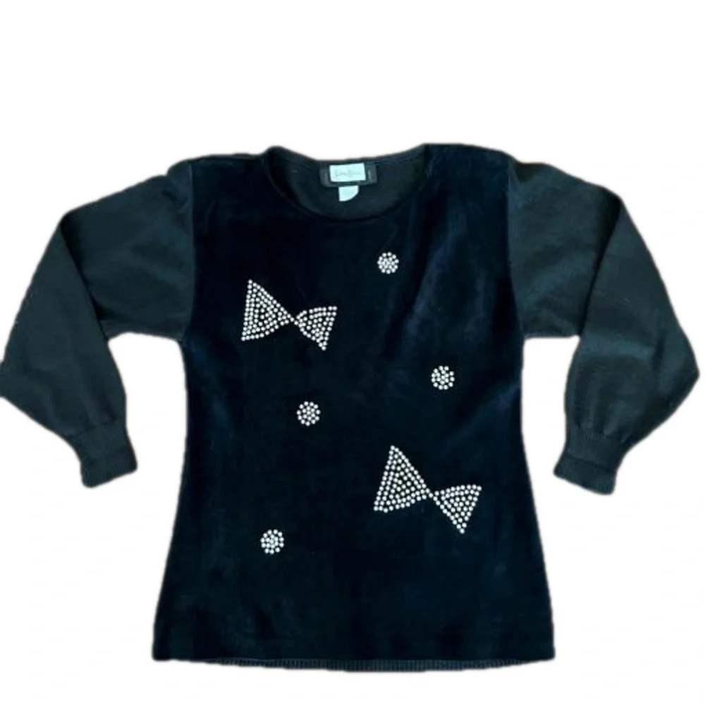 ARION NEIMAN MARCUS Black Suede and Pearl Sweater